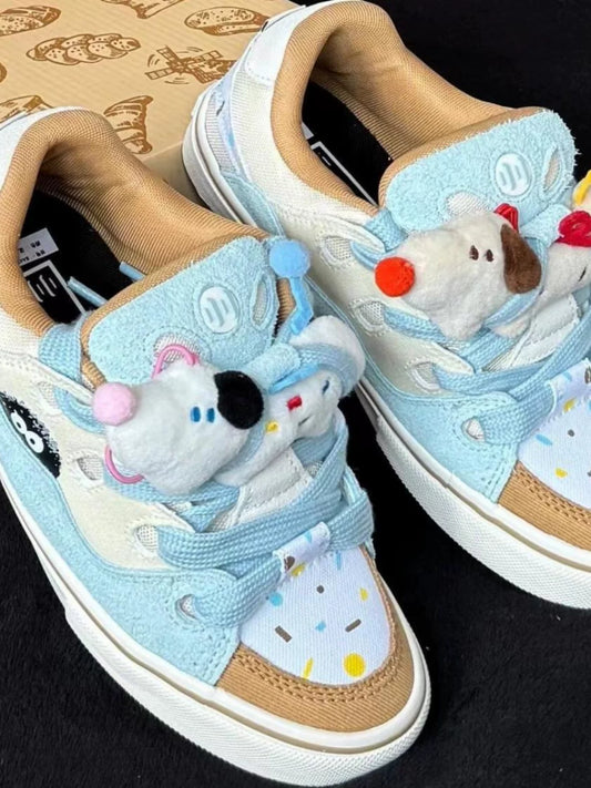 New Micro-Whirlwind Ice Cream Plush Bread Shoes Cute Low-Top Sneakers for Men and Women | Chinese Trend Skate Shoes