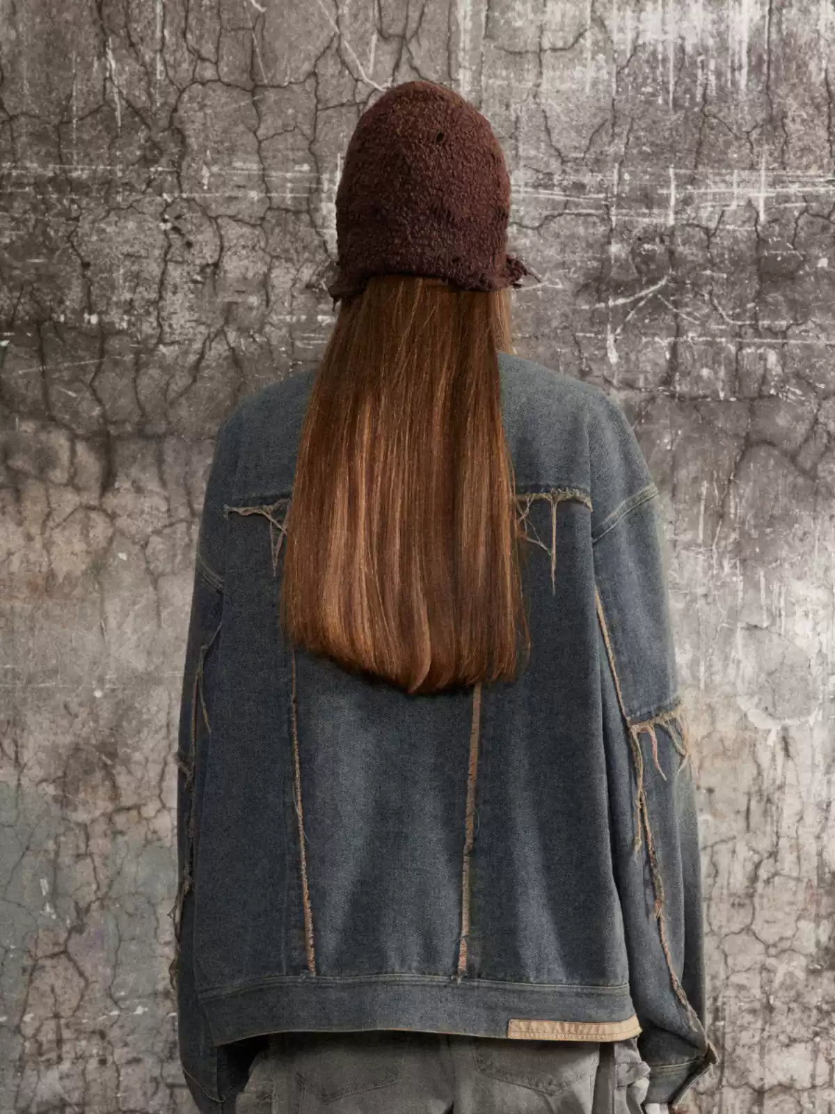 American high street distressed raw edge silhouette denim jacket