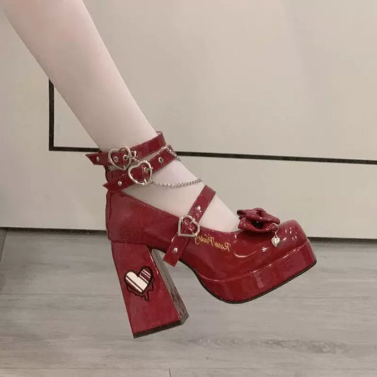 “Heart-Moving Code & Rose Poem” Original Lo Shoes—Elegant Japanese Mary Jane Style, Water-Resistant Platform High-Heel Women’s Shoes