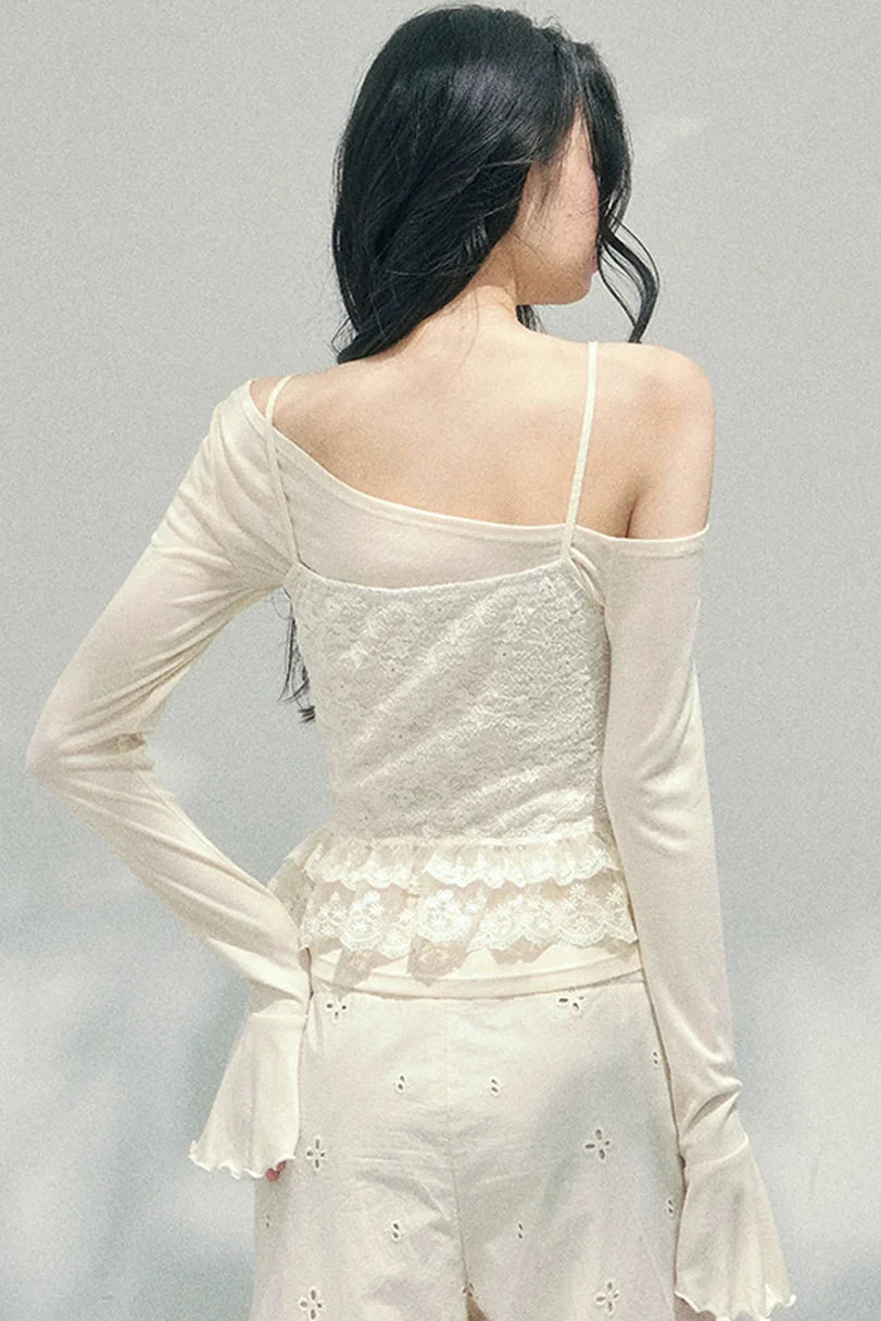 Lace Asymmetrical Strap Top