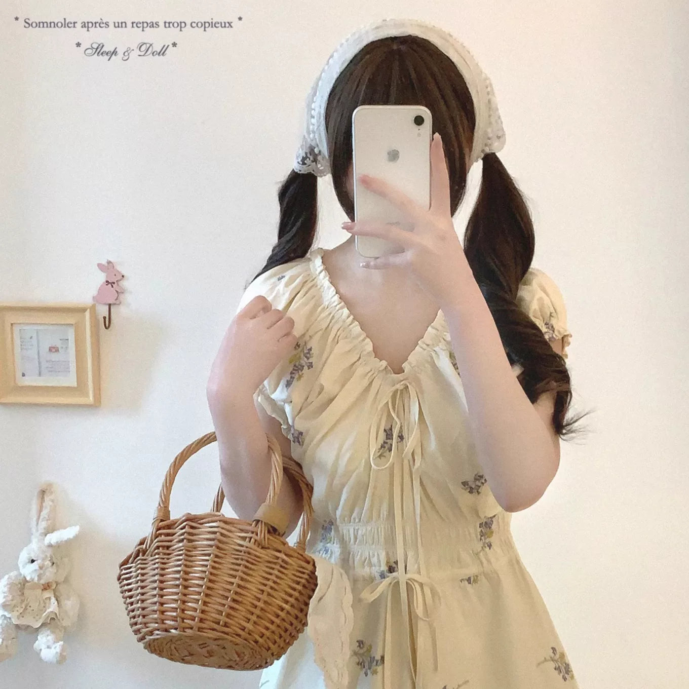 Final Stock MMyT Cotton Fabric Embroidered French Tea-Party Ruffle Pleated Waist Cinched Puff Sleeve Floral Dress with Tie