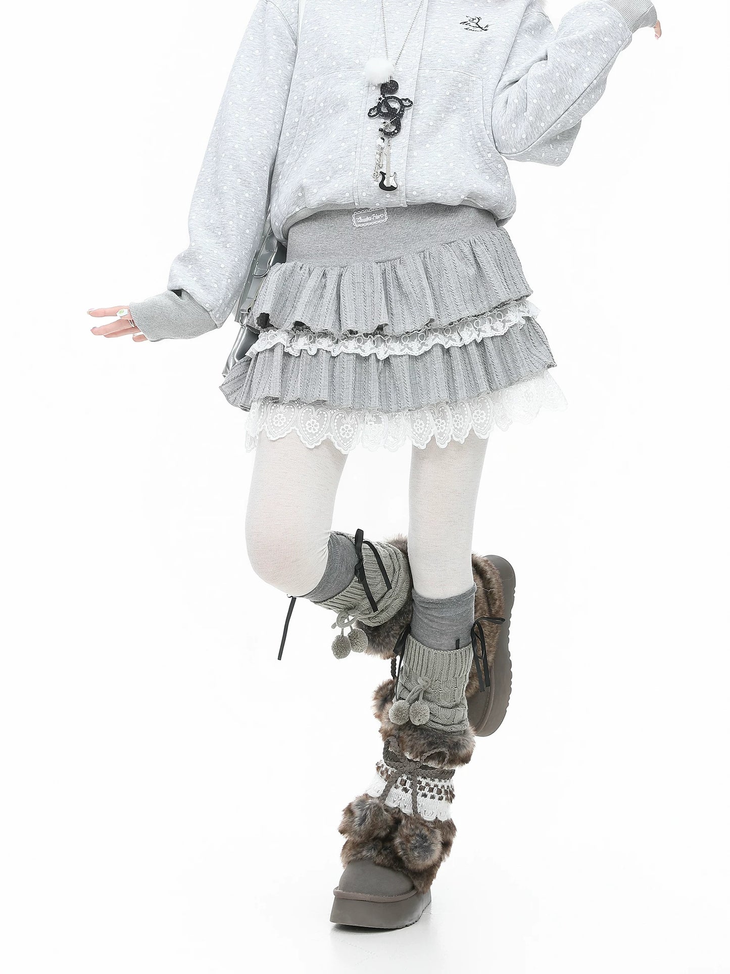 Blue Ghost Park Languid Park Lace Puffy Cake Dress for Women, Grey A-Line Elastic Waist Short Skirt