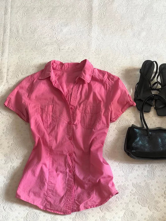 Vintage French-Inspired Pink Shirt 2026 New Arrivals—Pretty, Waist-Cinching & Flattering