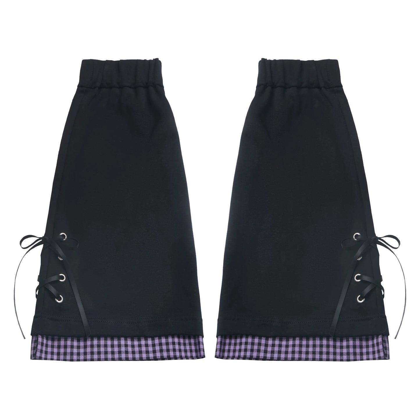 Ready Stock & Fast Shipping 【Interwoven Dreamscape】 Purple Grid Summer Waist-Cinching Color-Block Slimming Cute Short-Sleeve Two-Piece Set