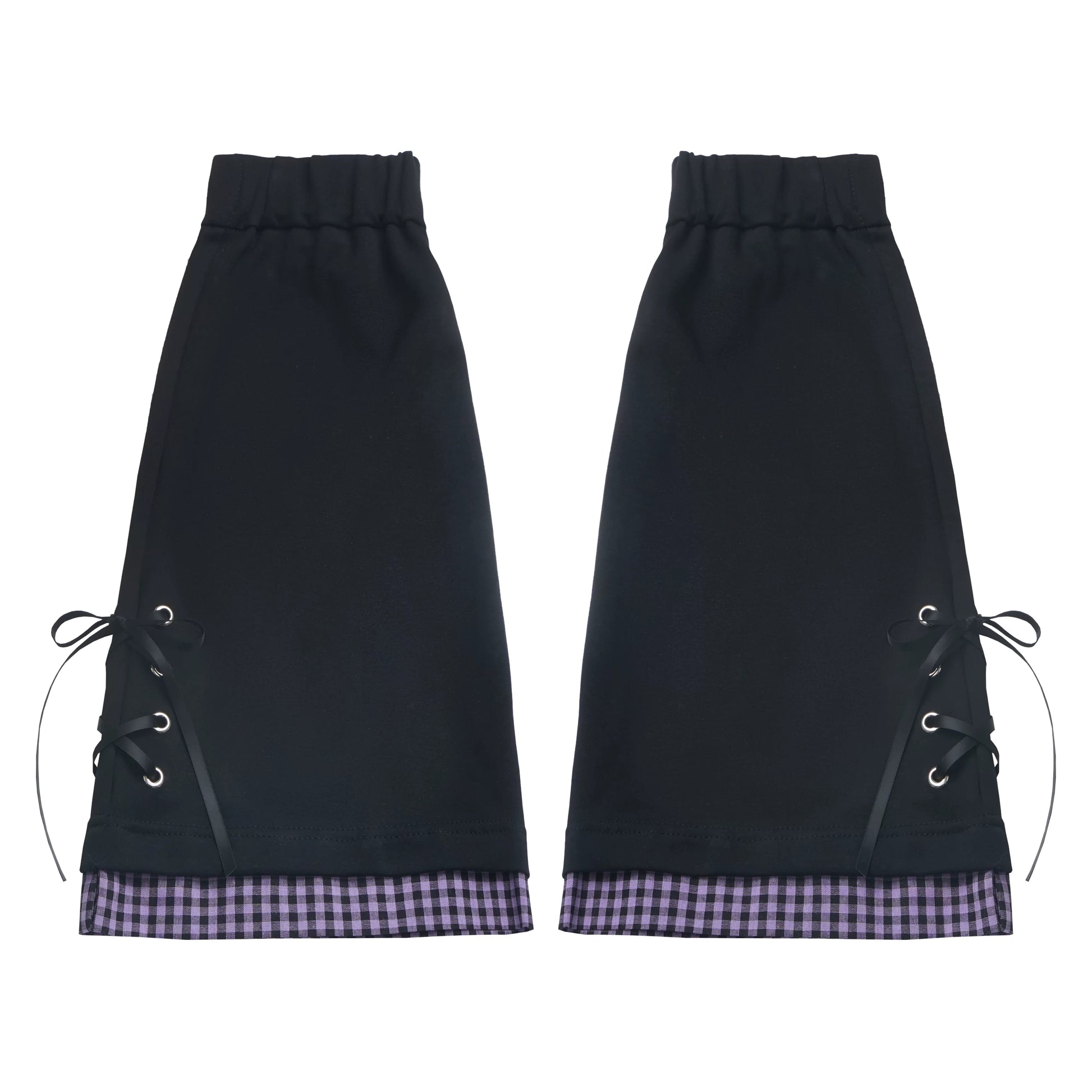 Ready Stock & Fast Shipping 【Interwoven Dreamscape】 Purple Grid Summer Waist-Cinching Color-Block Slimming Cute Short-Sleeve Two-Piece Set