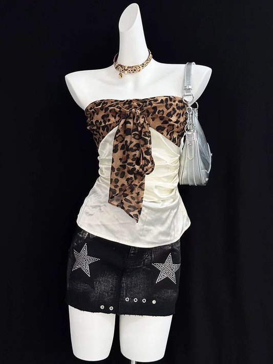 Y2K Spicy Girl Retro Leopard Print Tube Top Summer Sexy Figure-Flattering Sleeveless Camisole 2026 New