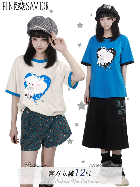 Ships Now【Miexing Story】Custom Color-Block Blue-White Little Lamb Star Pattern Starry Fabric Casual Bottoms