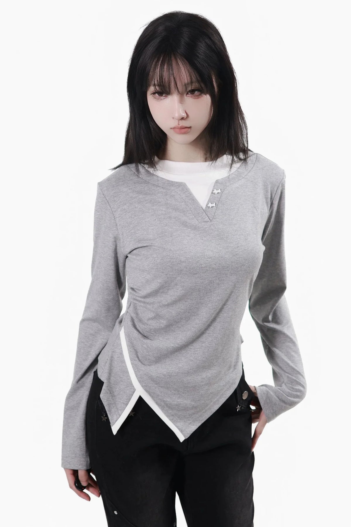 Cutout Design Slim Top Gray