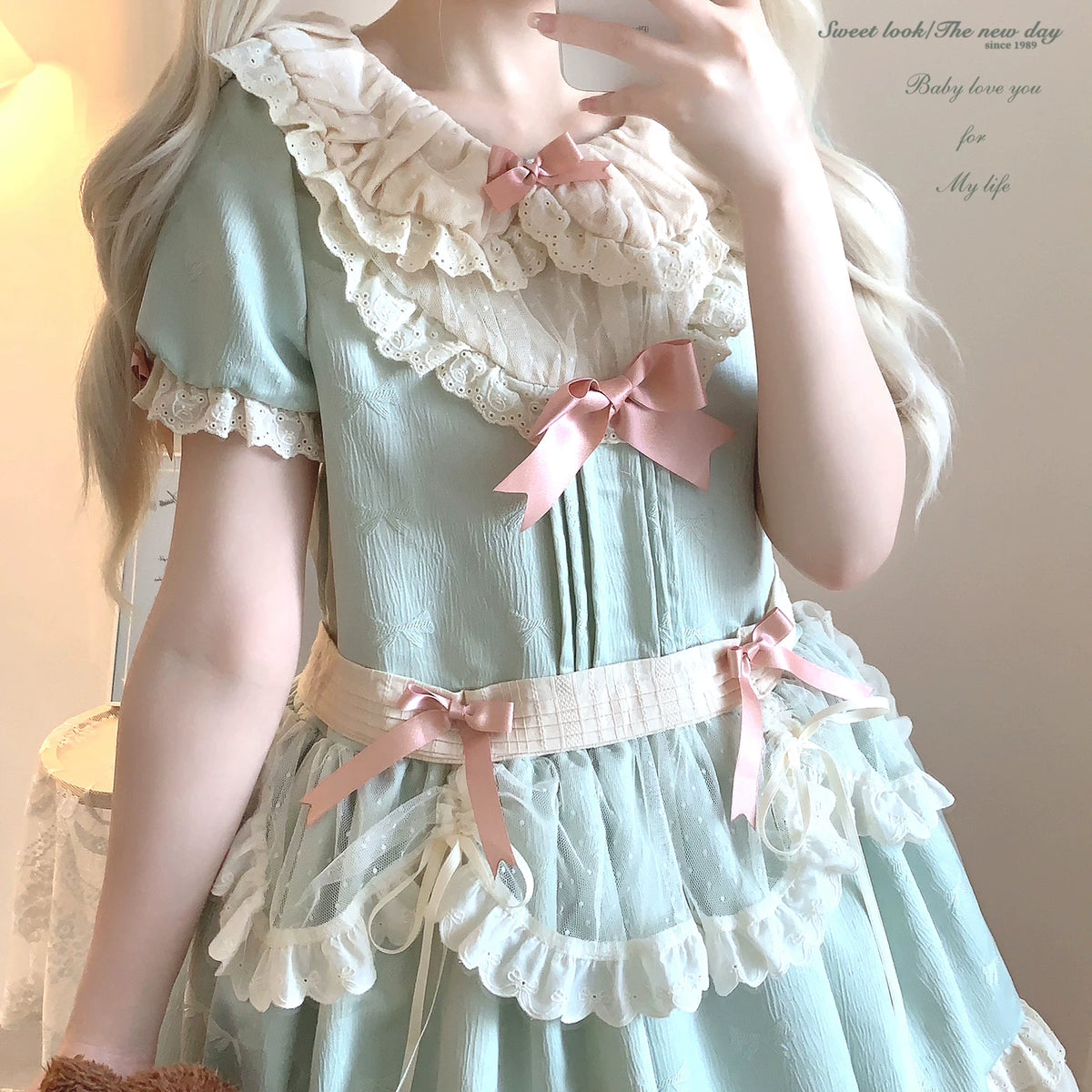 “Sleepingdoll” Handmade Cheese Butterfly Bow Low-Waist Jacquard Point D’Art Tulle Apron Dress
