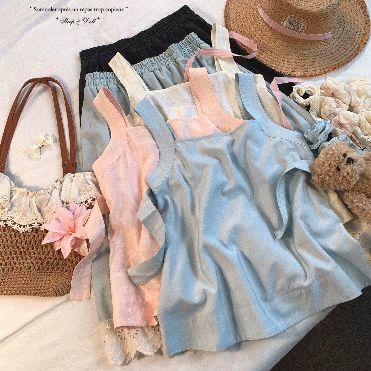 Last-piece **myyj** Cotton Elegant Chinese-Style Jacquard with Subtle Pattern, Relaxed Tie-Strap Butterfly Bow Slip Dress*