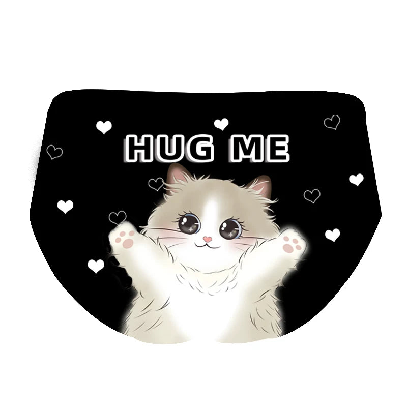 Original Pure-Yu Ice-Silk Underwear with Cotton Gusset Breathable Letter & Girl Cat Triangle Panty, Sexy Seamless Hip-Hugging “Hot Girl” Style