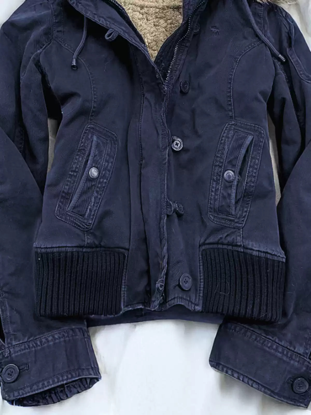 blue lamb wool hooded jacket