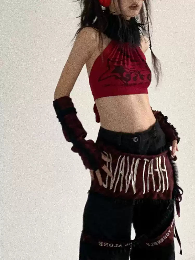 red and black rock fur collar vest