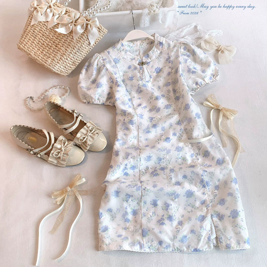 Only Available in Small Sizes: Tulip Floral Iridescent Elegant Chinese-Style Slim Cheongsam Dress
