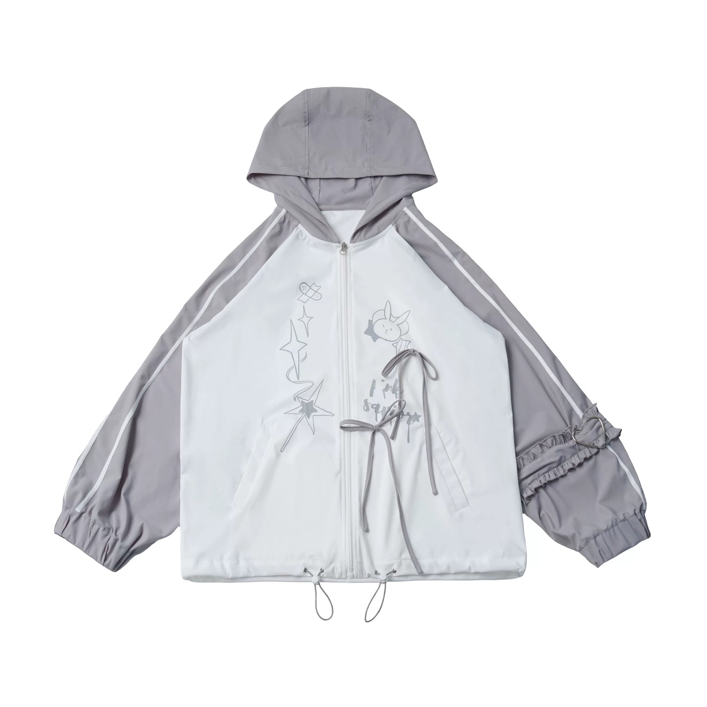 Pinksavior【Cool Glacier】White-and-Gray Contrast Summer Lightweight Jacket & Pants Set with Short Sleeves—Age-Reducing