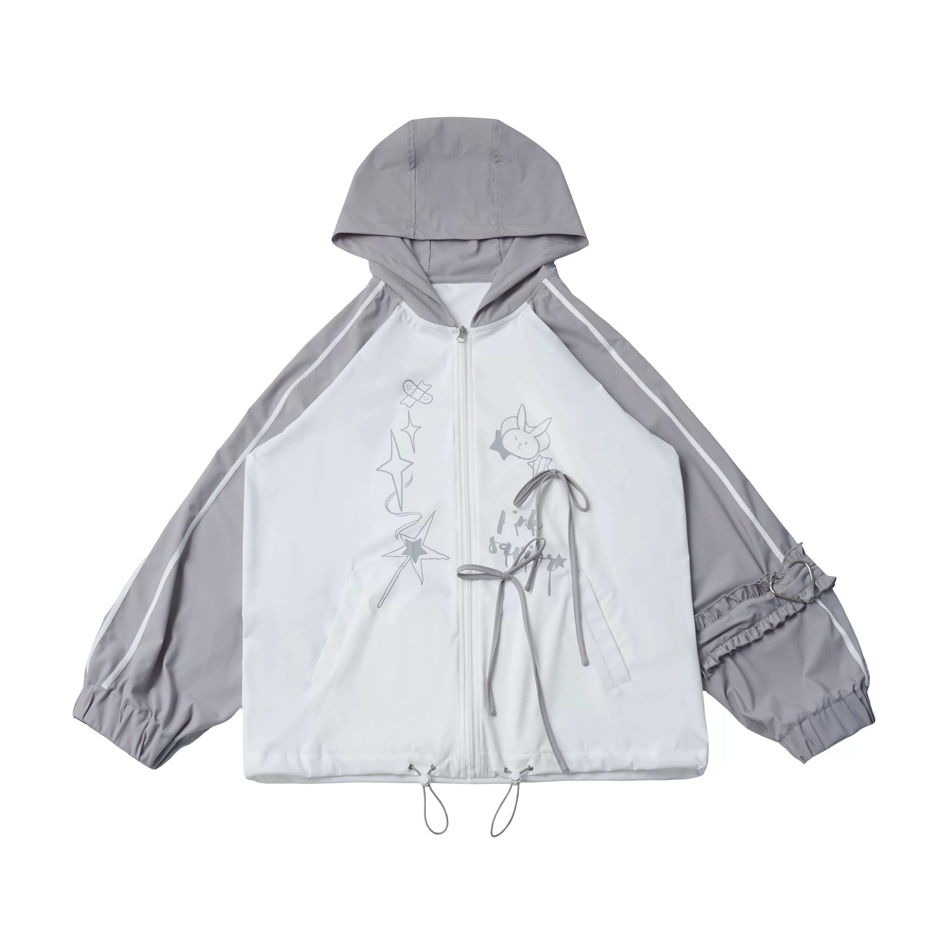 Pinksavior【Cool Glacier】White-and-Gray Contrast Summer Lightweight Jacket & Pants Set with Short Sleeves—Age-Reducing