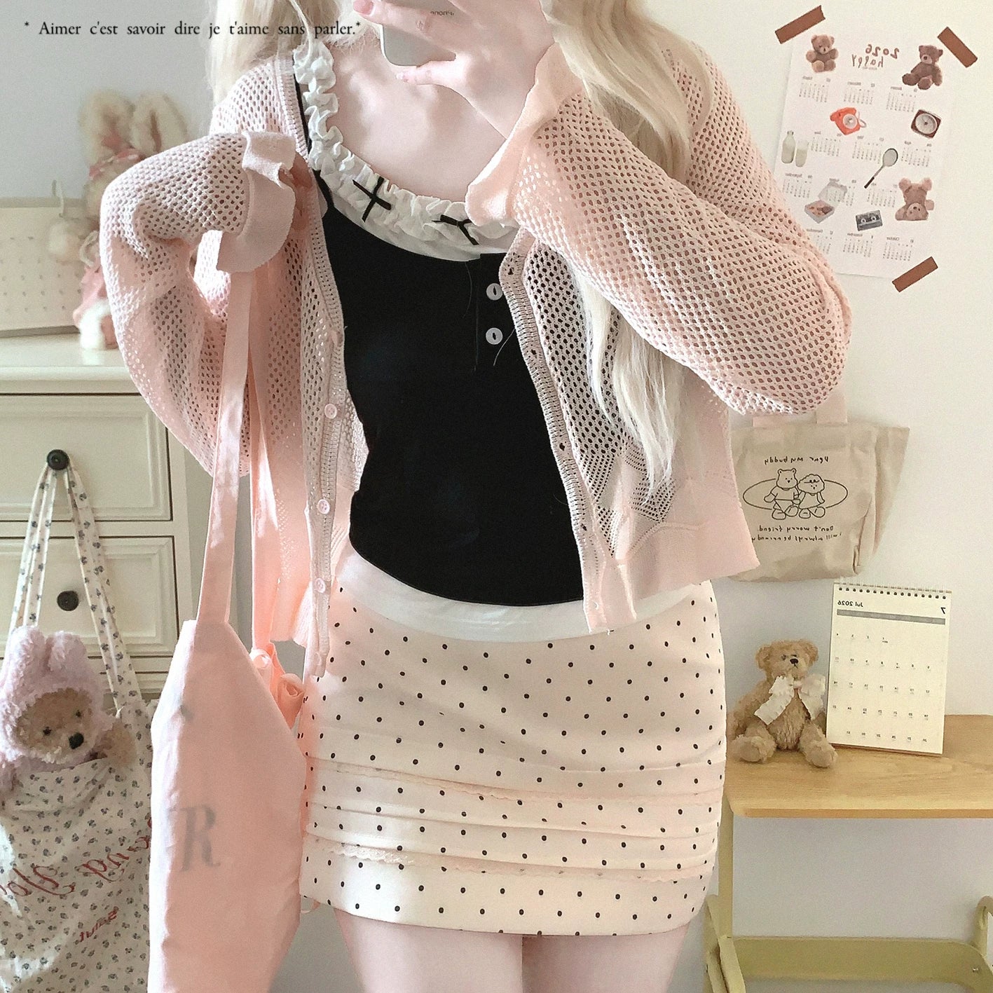 Final Stock Sweet Style Lightweight Ruffle Hem Lace-Trim Knit Cardigan Outerwear