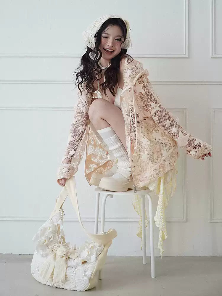 Star Fragments mesh hollow cardigan