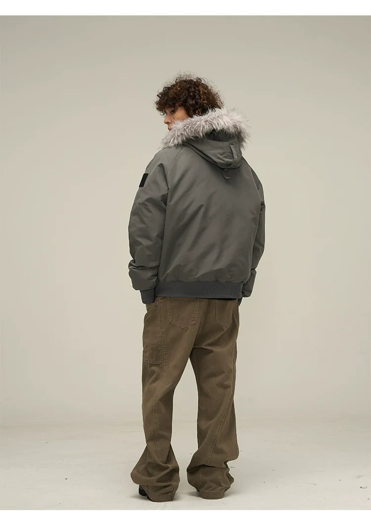 Full Zip Front Fur Hooded Puffer Jacket