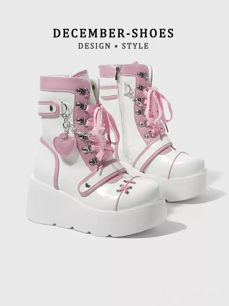 belt buckle punk style thick-soled Martin boots