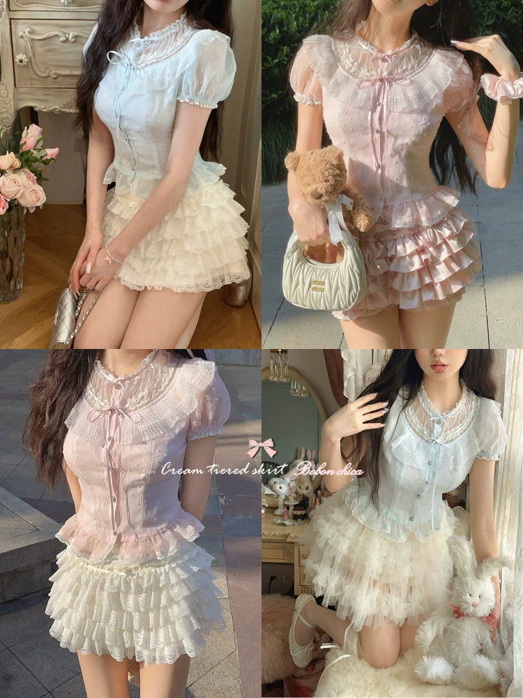 Antique-Style Doll—Dot Tulle Chiffon Top T2333