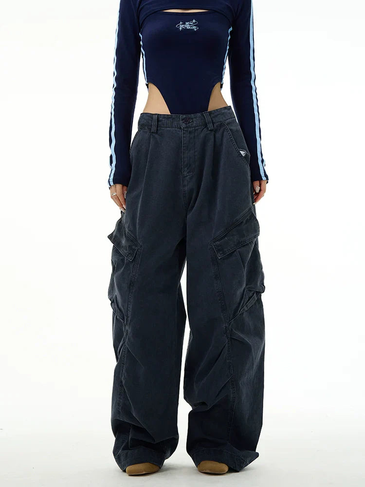 Classic Wide-Leg Straight Workwear Pants
