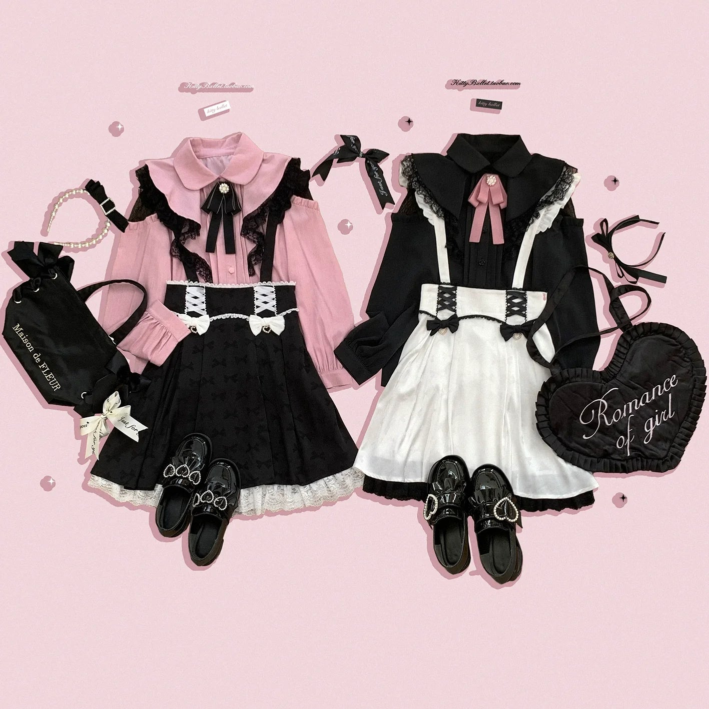 (BFM)KittyBxllet~Kuroneko~Jirai Kei Shoulder Open Ruffle Lace Long Sleeve Blouse