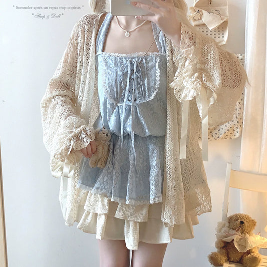 “sleepingdoll handmade” Lace Dream—Vintage-inspired Pure-Desire Corset Tie Halter Dress
