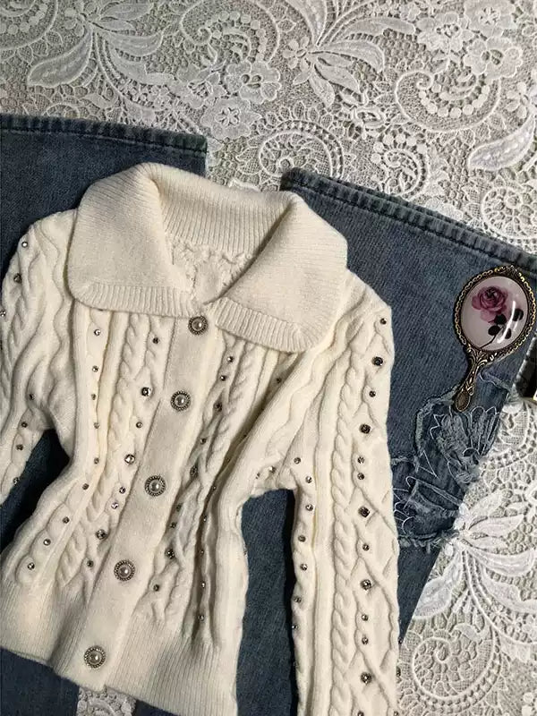 diamond-encrusted soft waxy sweater jacket