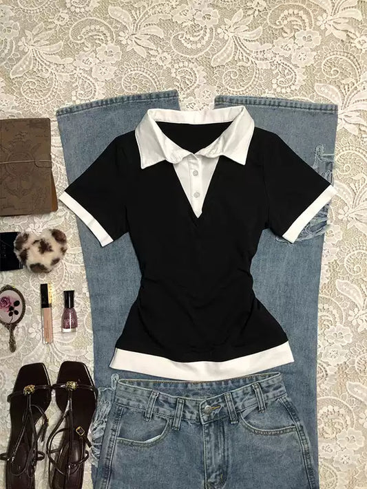 black and white contrast collar shirt