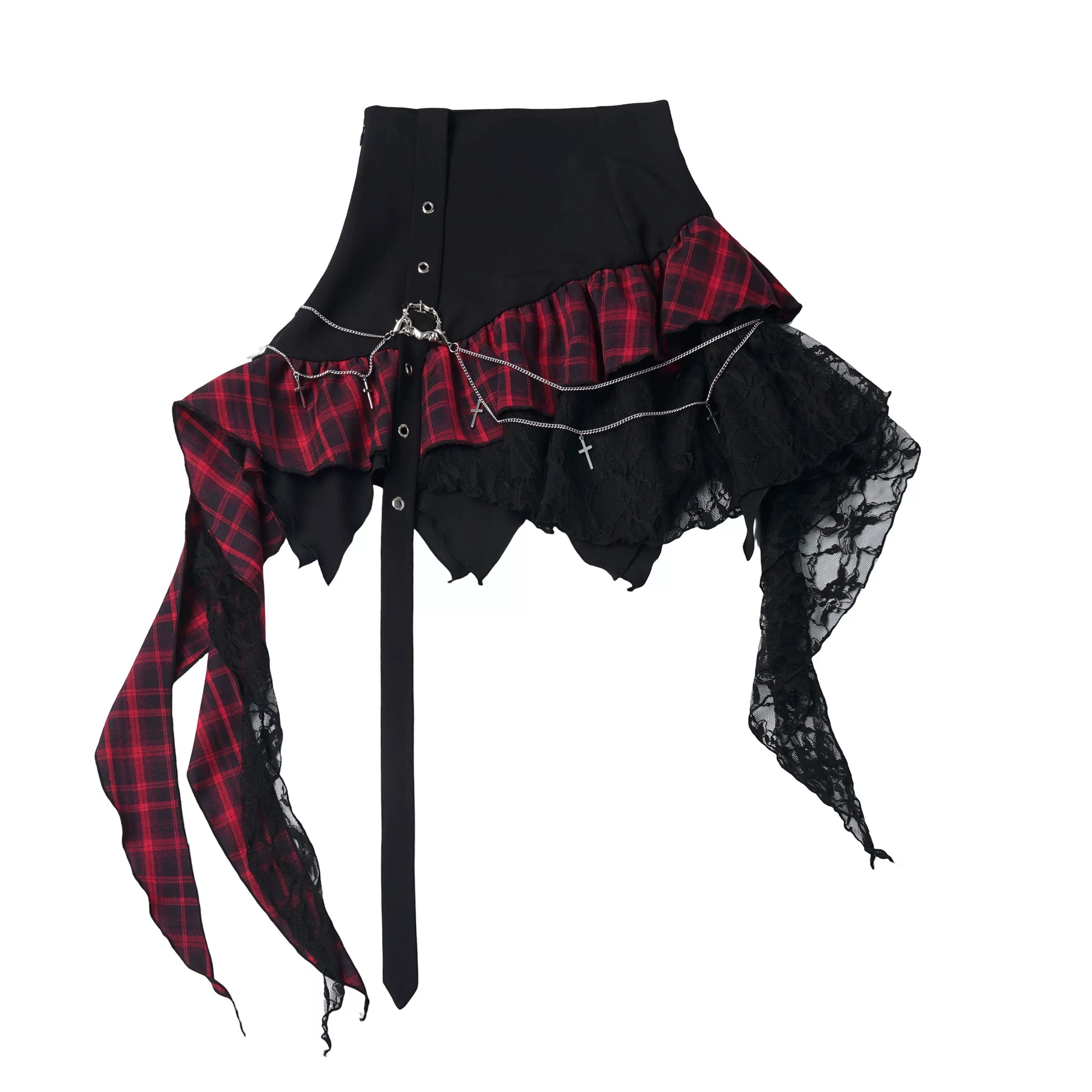 Ready Stock Ships Fast 【Banded Songbird Bone】 Irregular Shawl with Camisole, Summer Cool Styling, Irregular Plaid Skirt Matching 红格半裙 26X144 Red Plaid Skirt 26X144