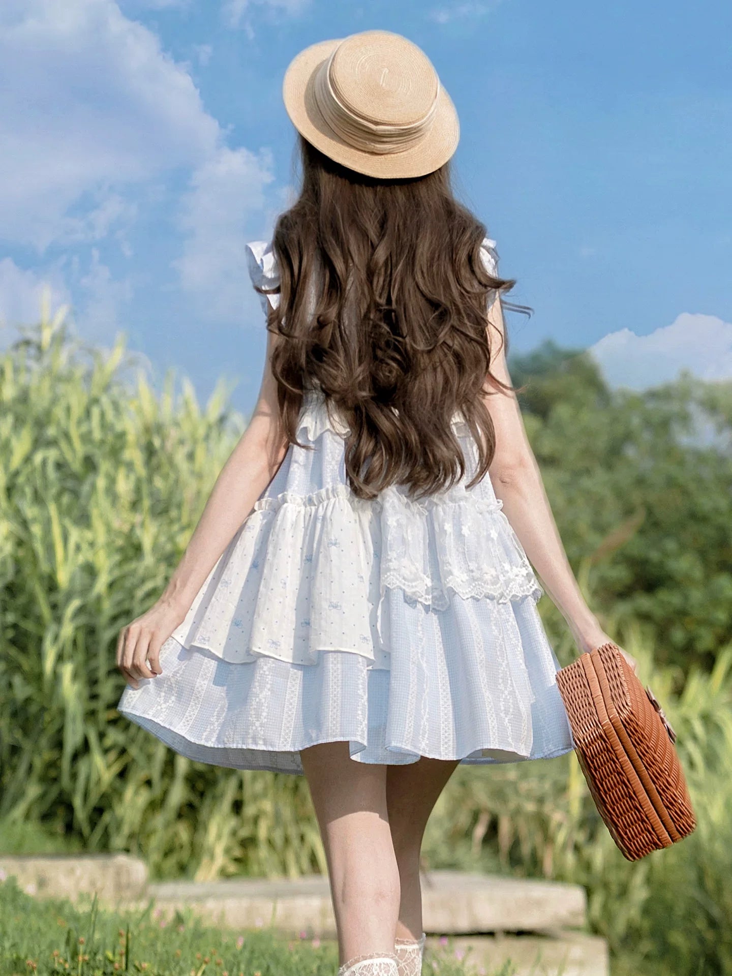 Lalah Sauce | Summer Evening Breeze | Original Design Sweet Flounce-Sleeve Doll Dress for Petite, Loose Fit Dress for Summer