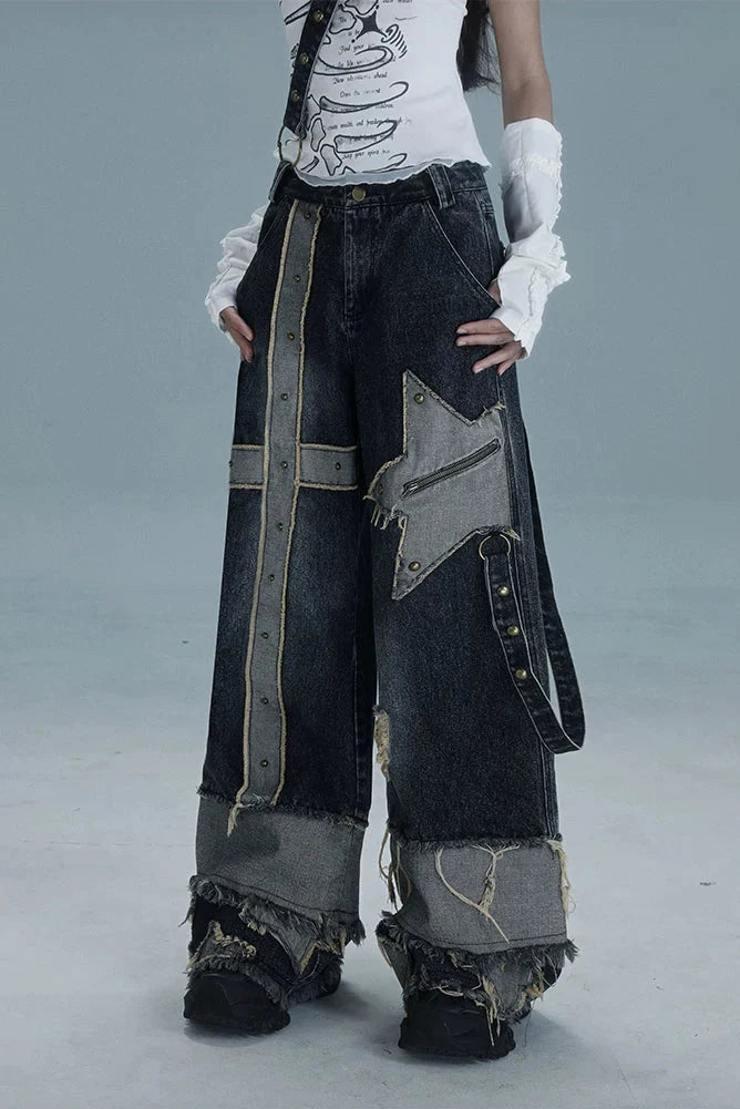 Y2K Design Wide Leg Denim Pants