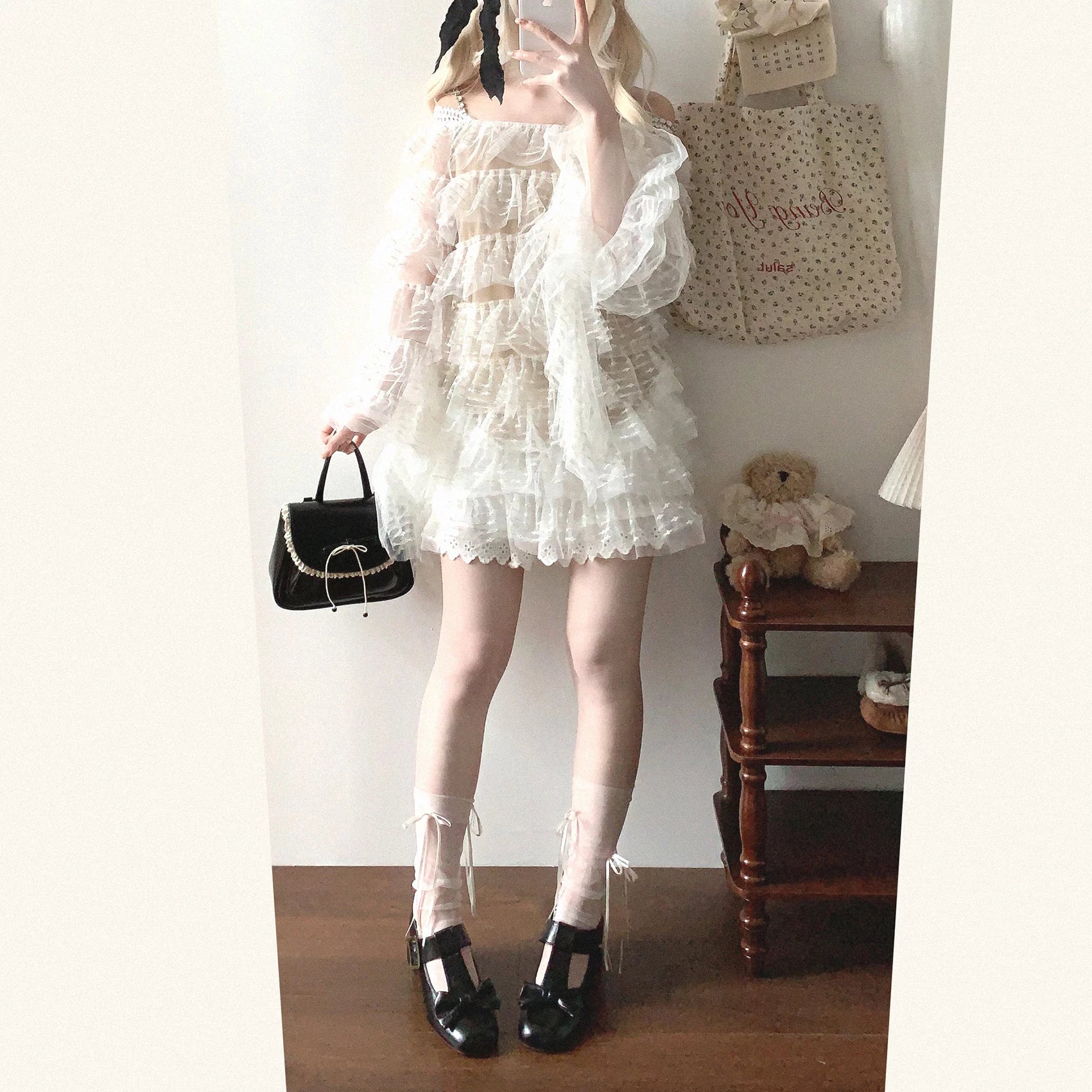End-of-Season Layered Tulle Fairy Embroidery Lace Halter Dress with Square Rhinestone Detail and Cutout Sheer Effect