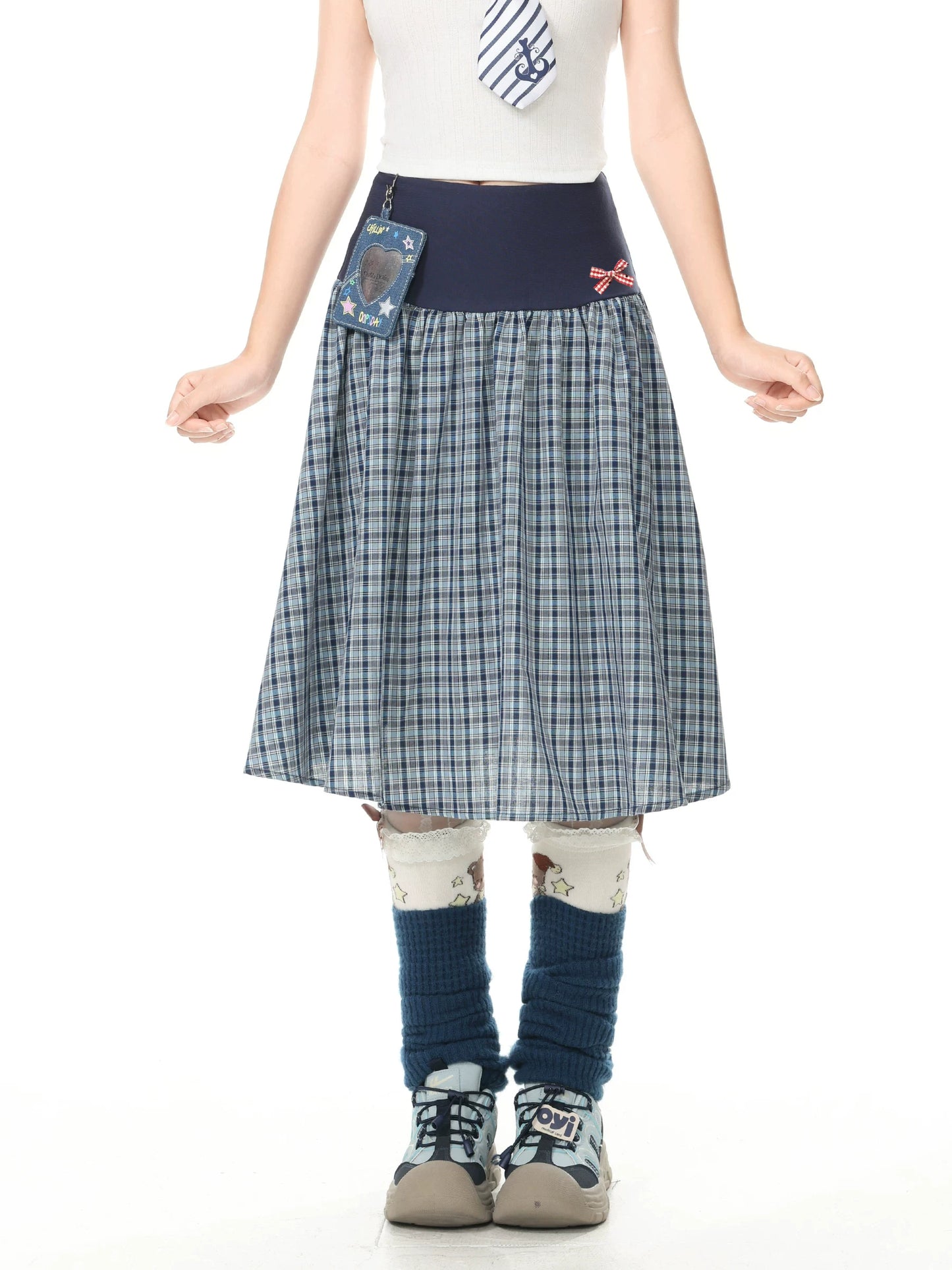 Languid Park Blue Ghost Park “Languid Park” Sweet & Cute Style Patterned Midi Skirt for Women, Summer Casual