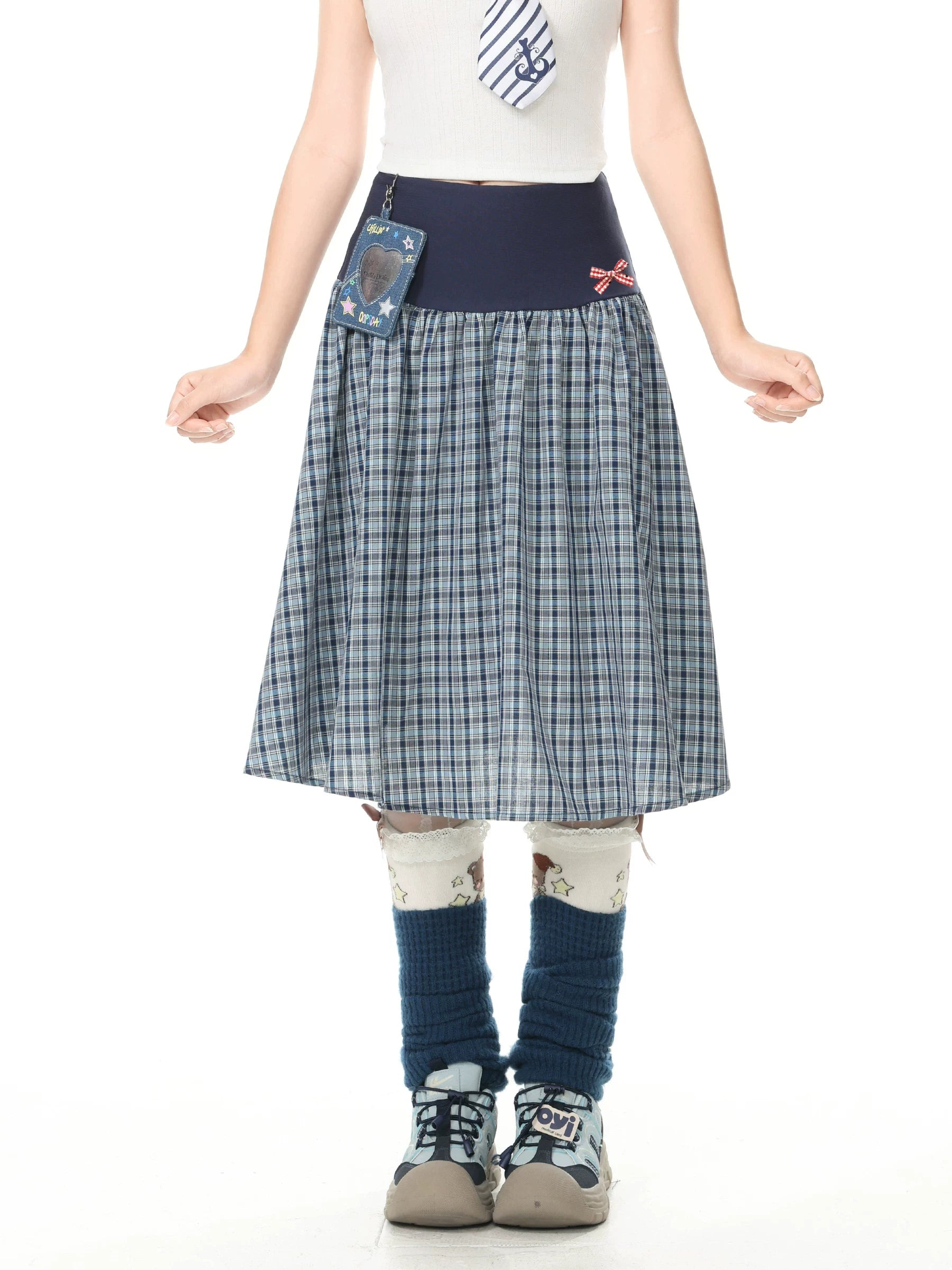 Languid Park Blue Ghost Park “Languid Park” Sweet & Cute Style Patterned Midi Skirt for Women, Summer Casual
