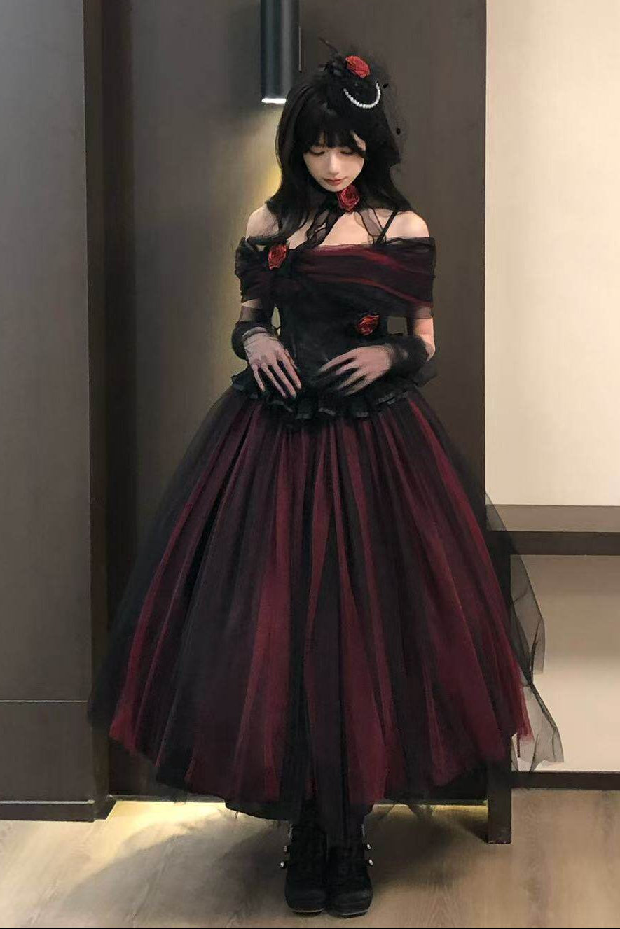 Dark Elegant Tulle Dress + Hat