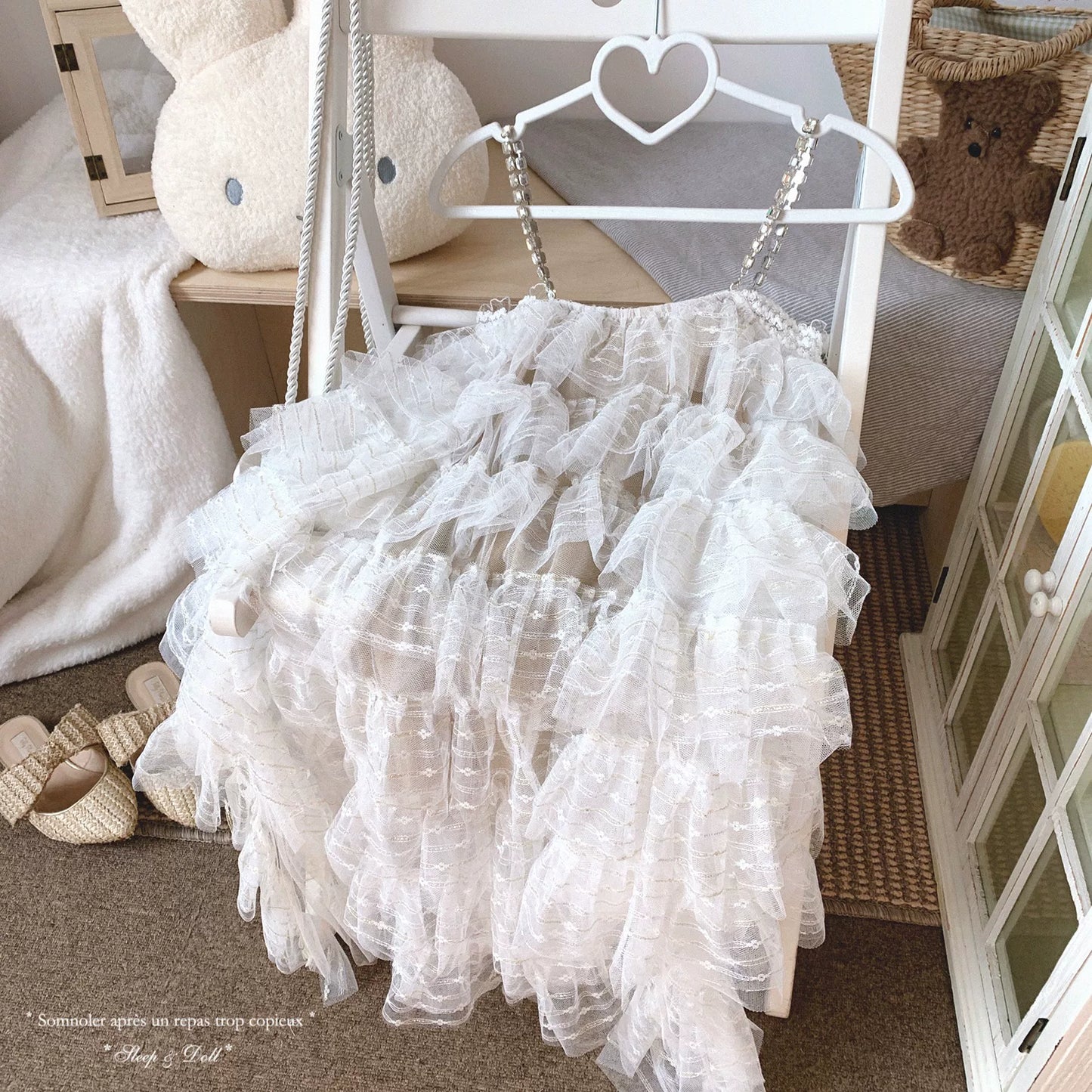 End-of-Season Layered Tulle Fairy Embroidery Lace Halter Dress with Square Rhinestone Detail and Cutout Sheer Effect