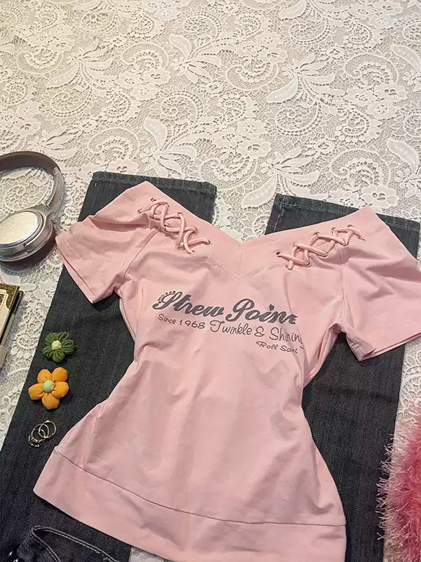 Pink V-neck T-shirt