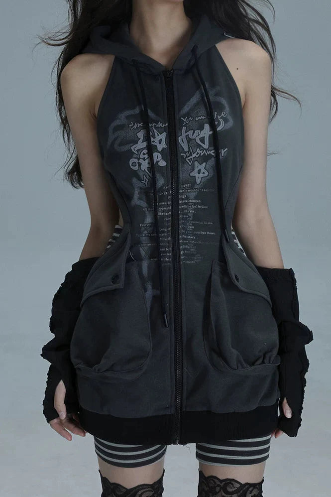 Sleeveless Hoodie Zip Dress