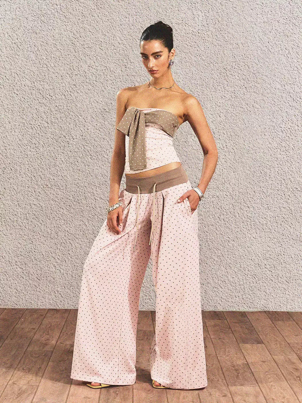 Pink Polka Dot Tube Top Two-piece Set