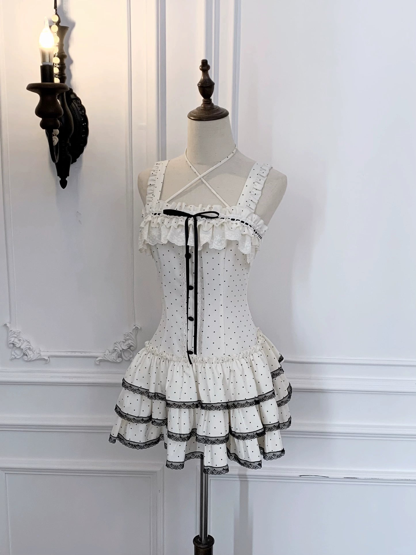 Walnut Wood JK “Polka Dot White Tea” Original Korean-Inspired Polka Dot Cute Cake Dress miu-Style Sweet Little Girl Vibe