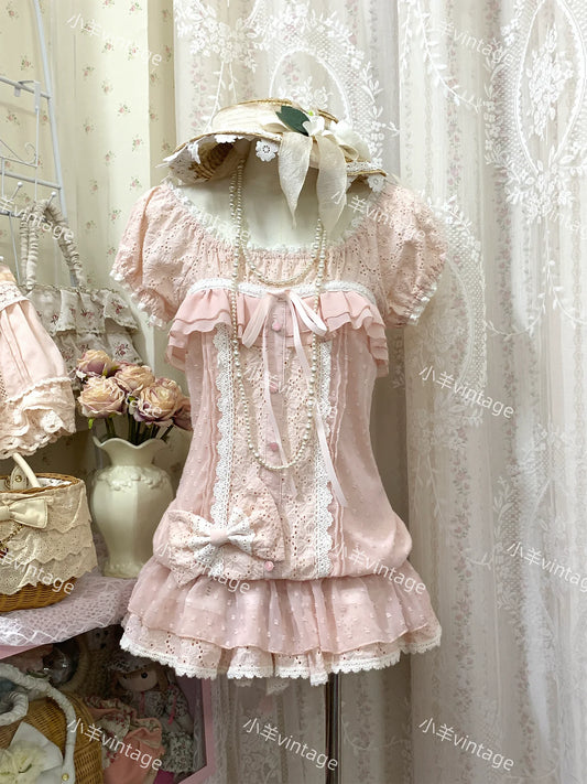 Coquette Bow Skirt Set | Embroidered Vintage-Inspired Top & Skirt Outfit