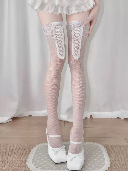 Lace-Up Thigh-High Stockings | Coquette Balletcore Lace Hosiery