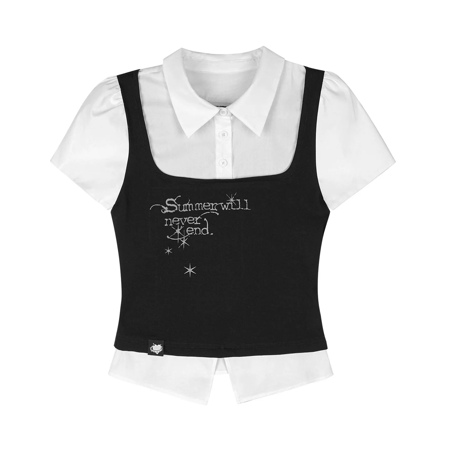 SagiDolls Girls’ Fighting Spirit Dark Sweet Goth School Style Knit Vest Short Sleeve Shirt Two-Piece Look Top Summer