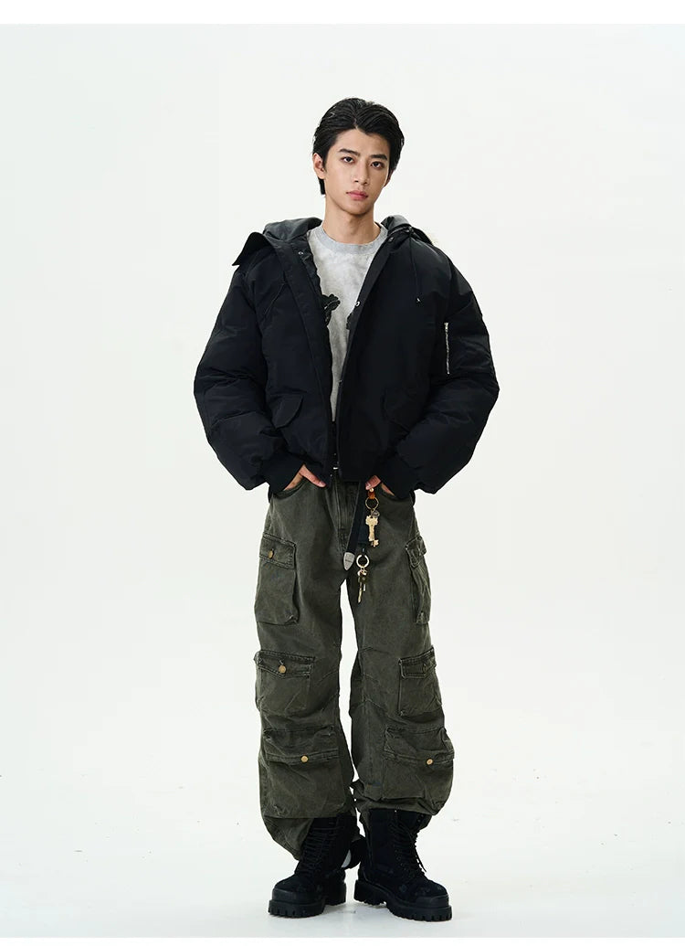 Full Zip Front Fur Hooded Puffer Jacket