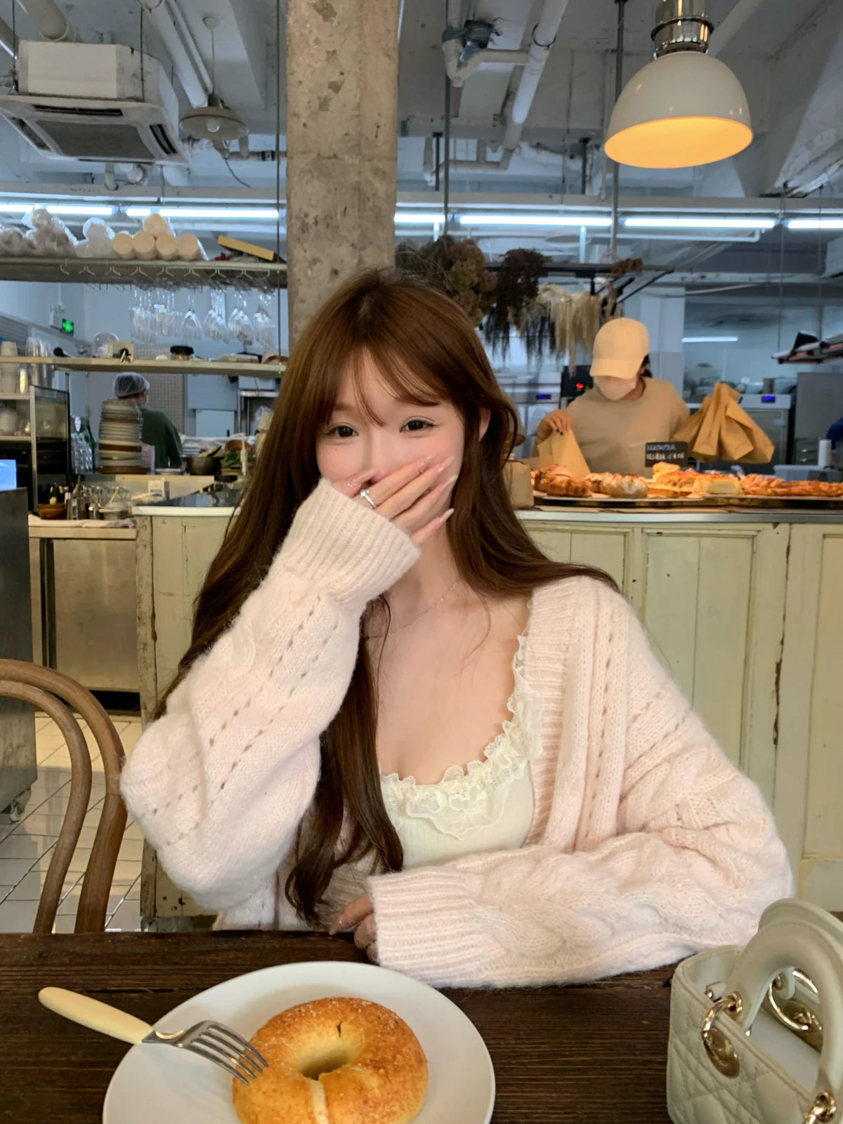 Pink Heart Detail Cardigan | Cable Knit Sweater for Women