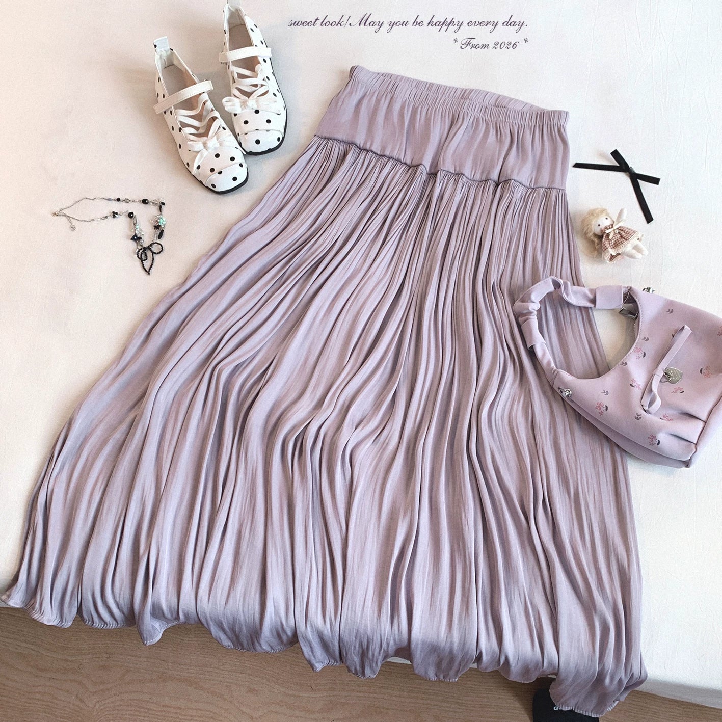 Last Pieces—Elegant High-Waist Pleated Midi Skirt with Soft Draping, Feminine & Versatile