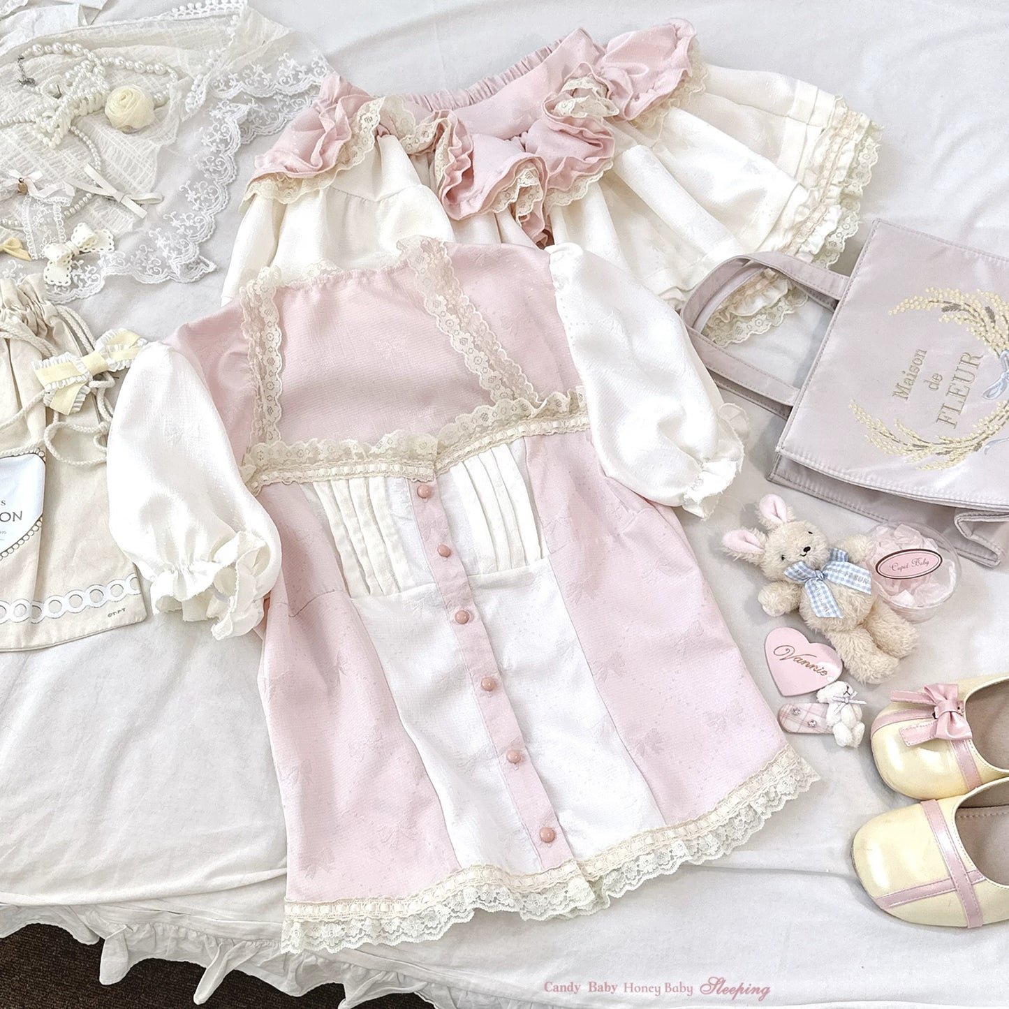 Sleepingdoll Handmade* Magical Girl Jacquard Puff Puff Tulle Lace Dotted Tiered Lace Set