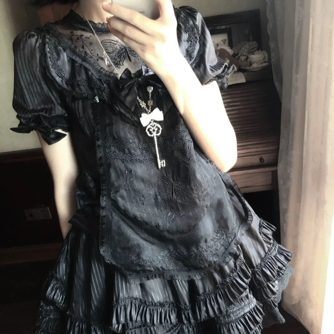 Halloween Night Butterfly Lolita Short-Sleeve Dress, Gothic Dark Style, Yami Kawaii Subculture, Summer Plus-Size Mini Dress